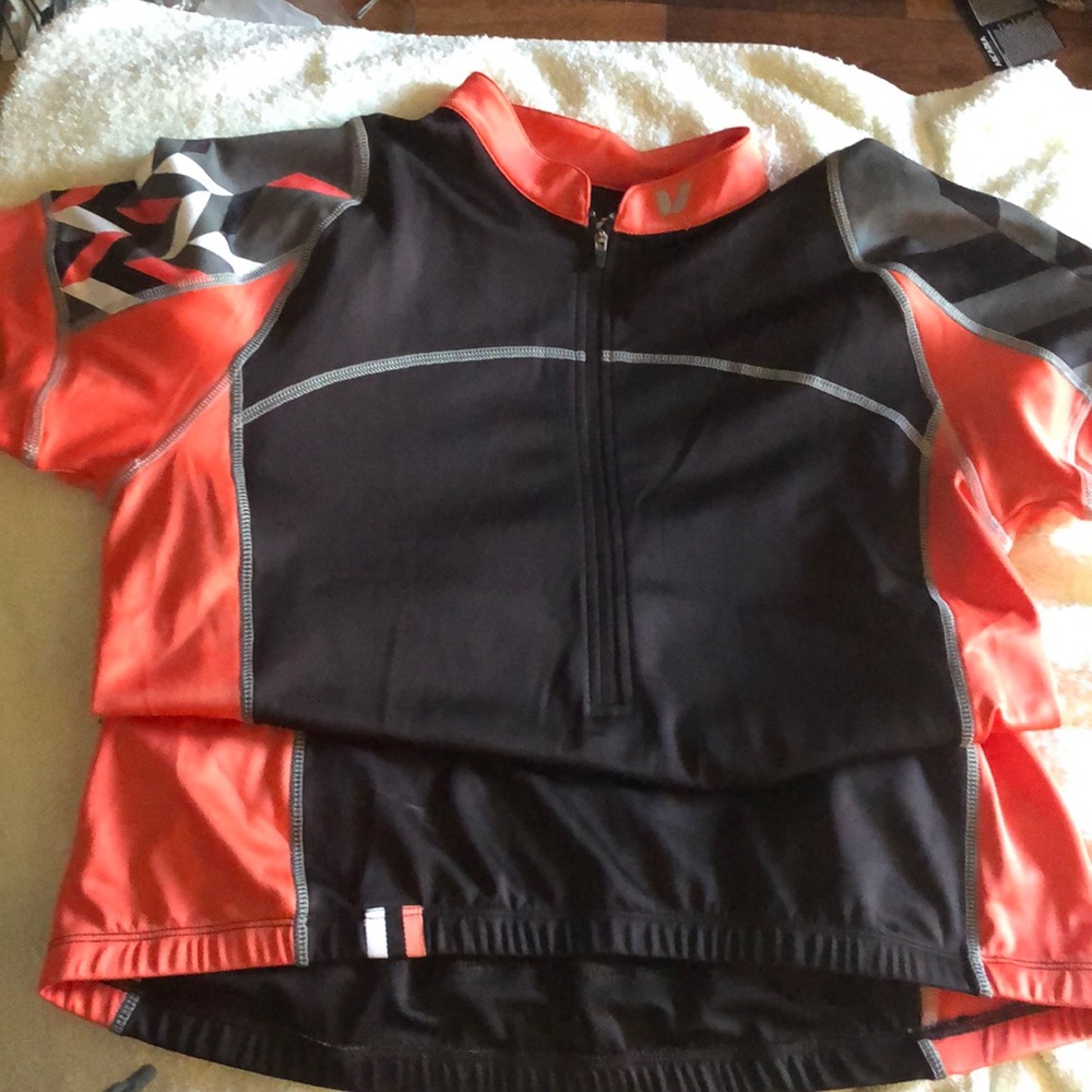 Coral and Black Bike Shirt with back Pockets